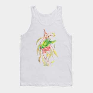 Musk lorikeet parrot and eucalyptus branch with pink flowers Tank Top